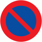verkeersbord verboden te parkeren, rond blauw bord met rode rand en 1 diagonale rode streep